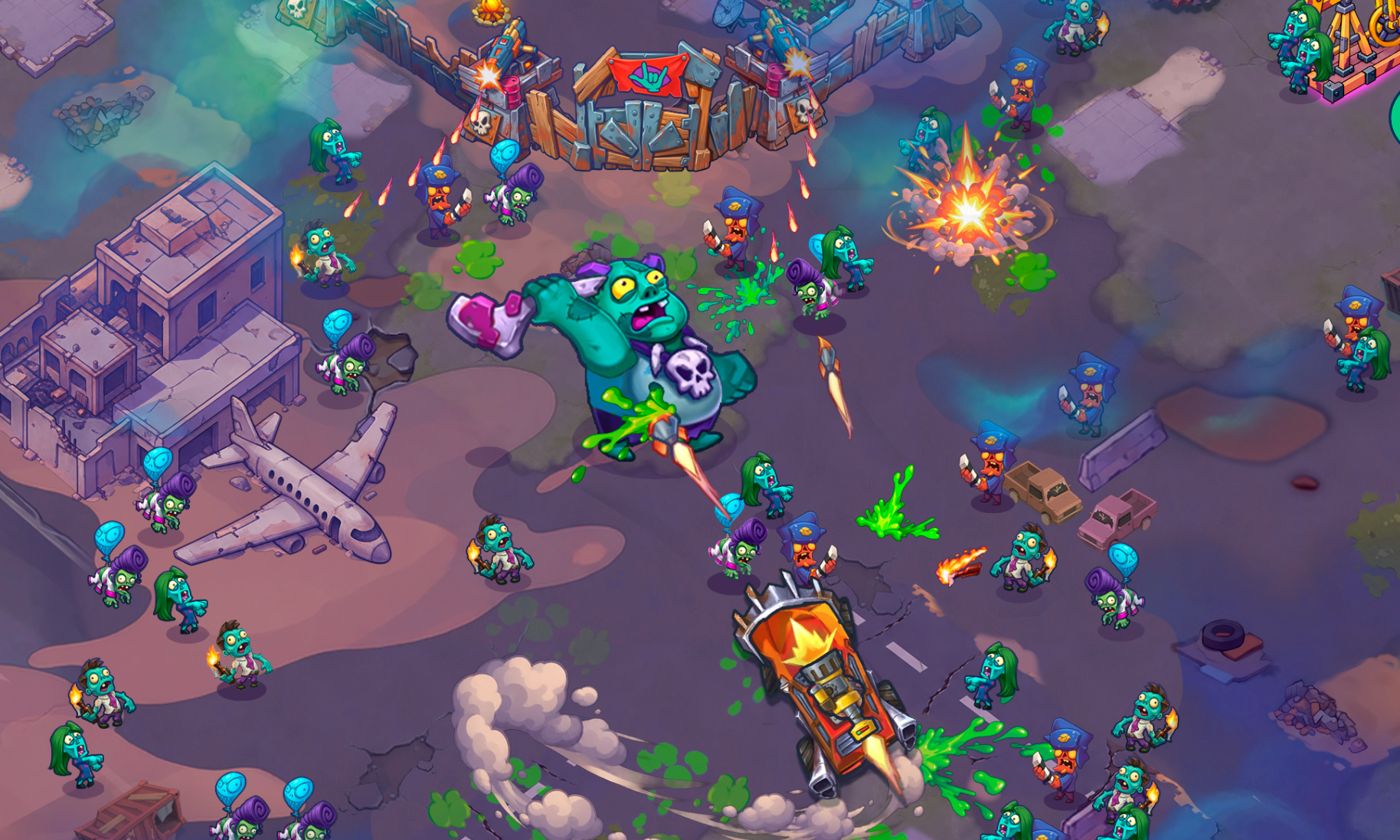 Zombies attack a fortified base and a combat vehicle