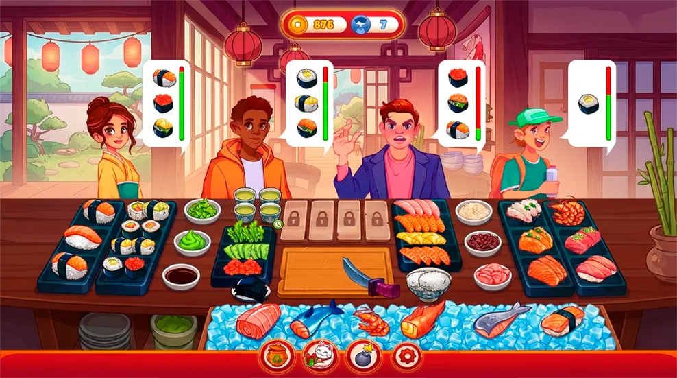 Bright underwater game world with colorful fish